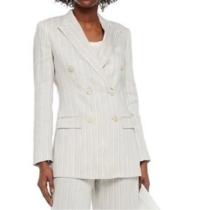 Theory Blazer Double Breasted Tailor Jacket Striped Linen Size 8